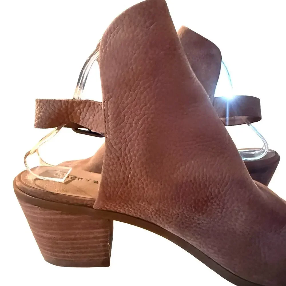 Lucky Brand Bray Slingback Open Toe Chunky Heel Shoes Booties Sandals sz 11